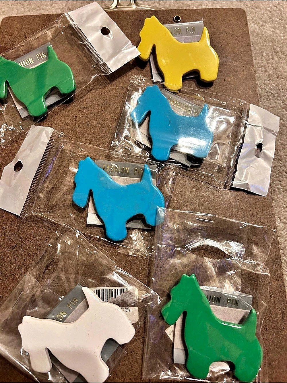 Set of 6 Colorful Scottie Brooch Pins